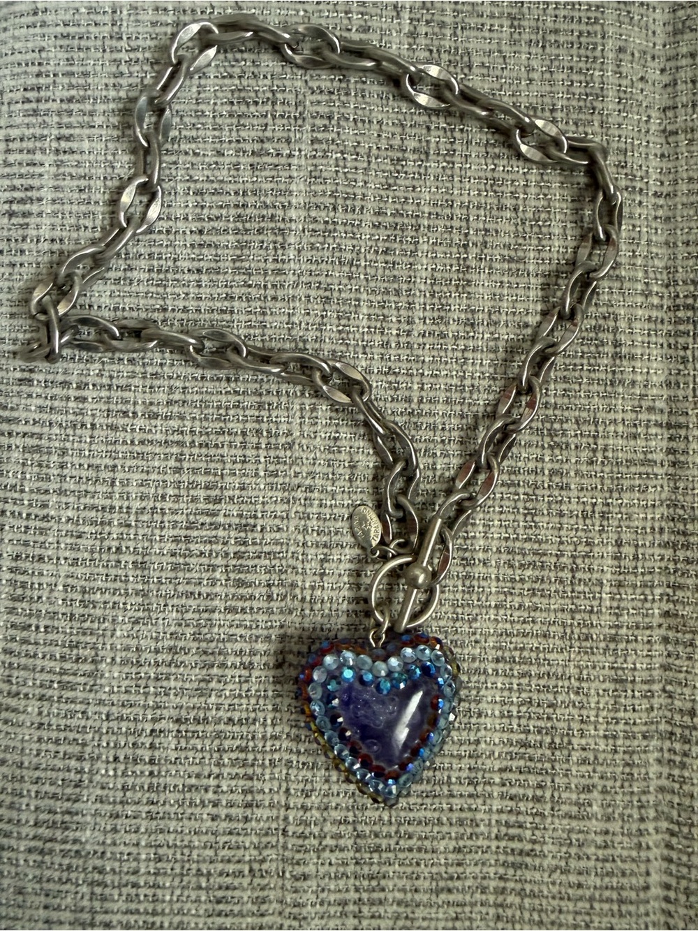 Tarina Tarantino Silver-Tone Necklace with Blue and Purple Heart Pendant